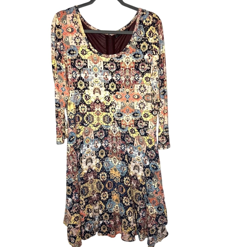 Peruvian Connection Womens Cagliari Midi Dress Sz 12 Artsy‎ Mediteranean Western